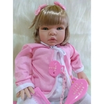 Boneca Tipo Reborn Bebê Realista + Kit Acessórios 14 Itens Loira Linda Princesa