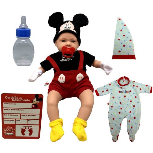 Tudo sobre 'Boneco Bebê Real Menino Recém Nascido Roupa e Pijama do Mickey Mouse Disney - com Acessórios Mamadeira Chupeta e Certidão de Nascimento - Lindo Parece de Verdade Estilo Reborn - Roma Brinquedos'