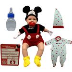 Boneco Bebê Real Menino Recém Nascido Roupa e Pijama do Mickey Mouse Disney - com Acessórios Mamadeira Chupeta e Certidão de Nascimento - Lindo Parece de Verdade Estilo Reborn - Roma Brinquedos