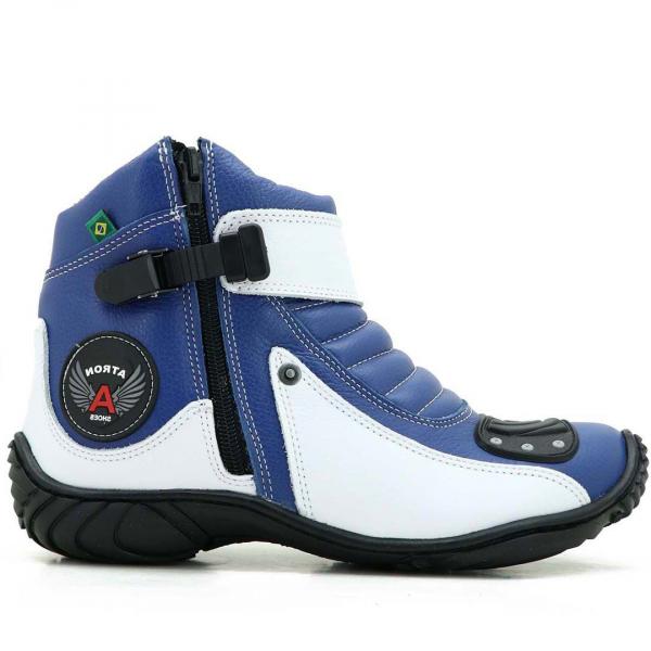 Tudo sobre 'Bota Atron Shoes Motociclista 271 Cano Baixo - Azul Branco'