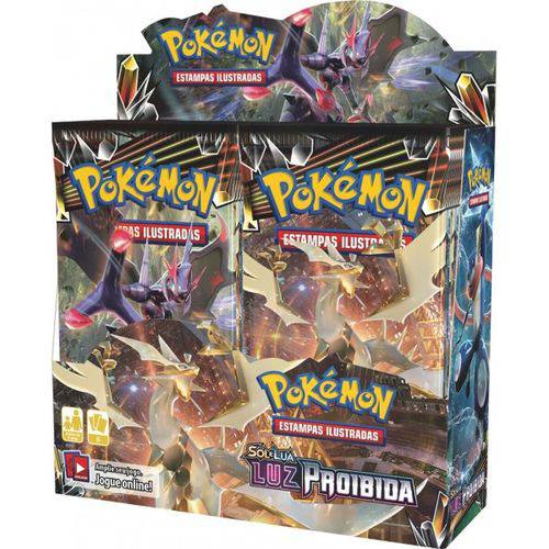 Box 36 Booster Cards Pokémon Sol e Lua Luz Proibida Copag 216 Cards