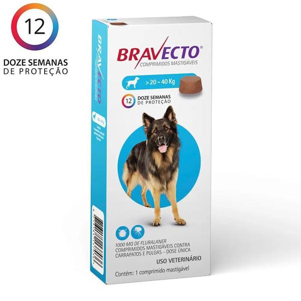 Bravecto 1000mg para Cães de 20 a 40kg - 1 Comprimido - Msd