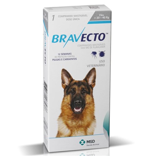 Bravecto - Antipulgas e Carrapatos para Cães de 20Kg a 40 Kg - Msd