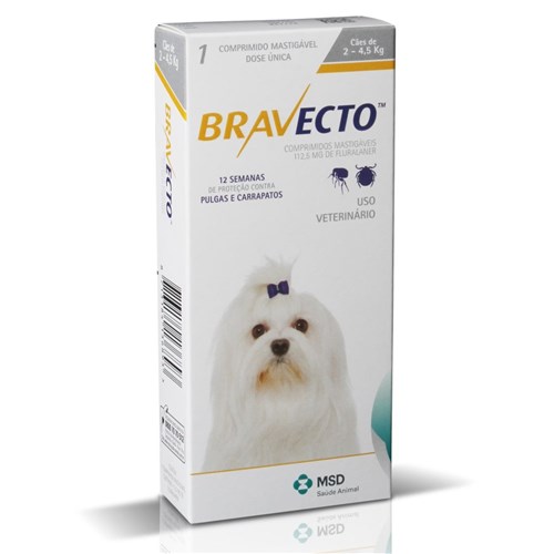 Bravecto - Antipulgas e Carrapatos para Cães de 2Kg a 4,5 Kg - Msd