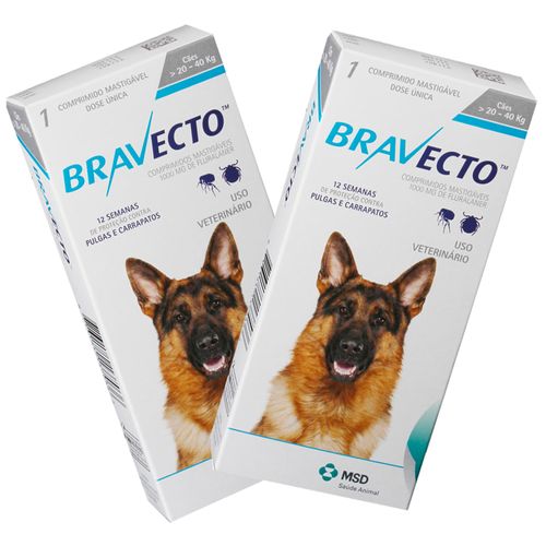 2 Bravecto Comprimido para Cães de 20 a 40kg - MSD 20 - 40 Kg