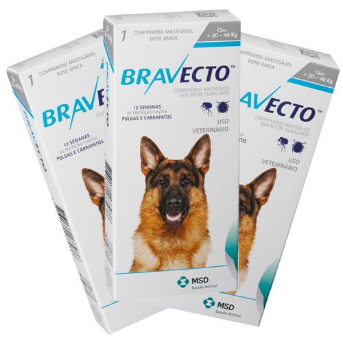 3 Bravecto Comprimido para Cães de 20 a 40kg - MSD 20 - 40 Kg