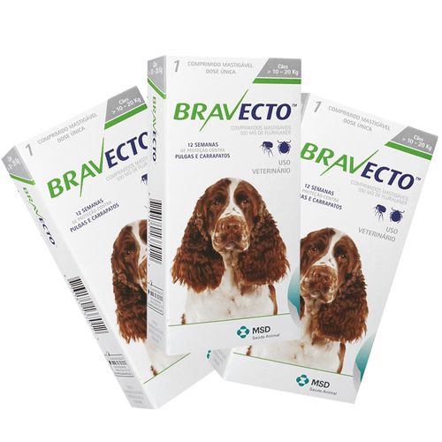 3 Bravecto Comprimido para Cães de 10 a 20kg - MSD 10 - 20 Kg