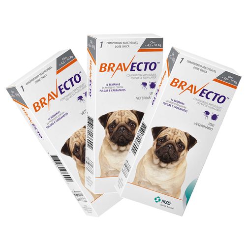3 Bravecto Comprimido para Cães de 4,5 a 10kg - MSD 4,5 - 10 Kg