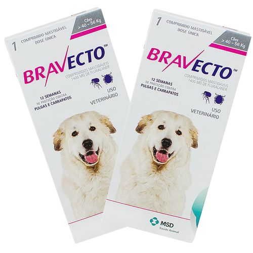 2 Bravecto Comprimido para Cães de 40 a 56kg - MSD 40 - 56 Kg
