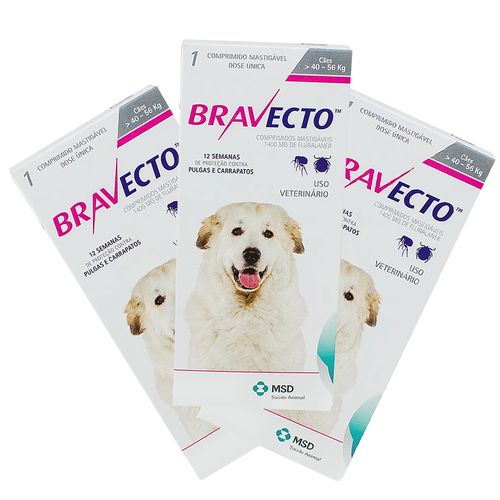 3 Bravecto Comprimido para Cães de 40 a 56kg - MSD 40 - 56 Kg