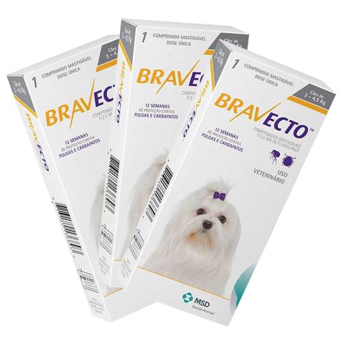 3 Bravecto Comprimido para Cães de 2 a 4,5kg - MSD 2 - 4,5 Kg