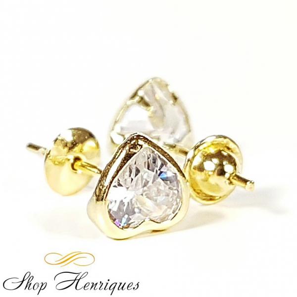 Brinco em Ouro Coração com Pedra em Zircônia - 3159 - Shop Henriques (marca Própria)