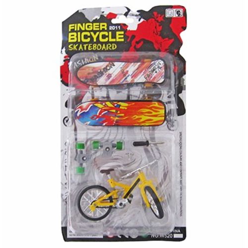 Brinquedo Kit Mini Bicicleta e 2 Skate de Dedo 