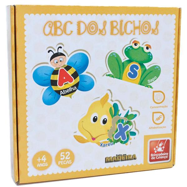 Brinquedo Pedagogico Madeira ABC dos Bichos 52 PCS - Brincadeira de Criança