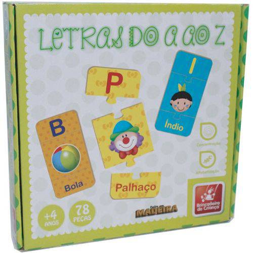 Brinquedo Pedagógico Madeira Letras do a ao Z 78 Pçs Brincadeira de Criança