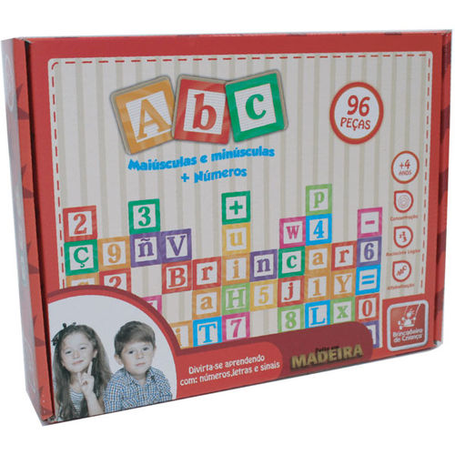 Brinquedo Pedagogico Madeira Letras/Numeros/Sinais 96 Pecas Brinc. de Crianca
