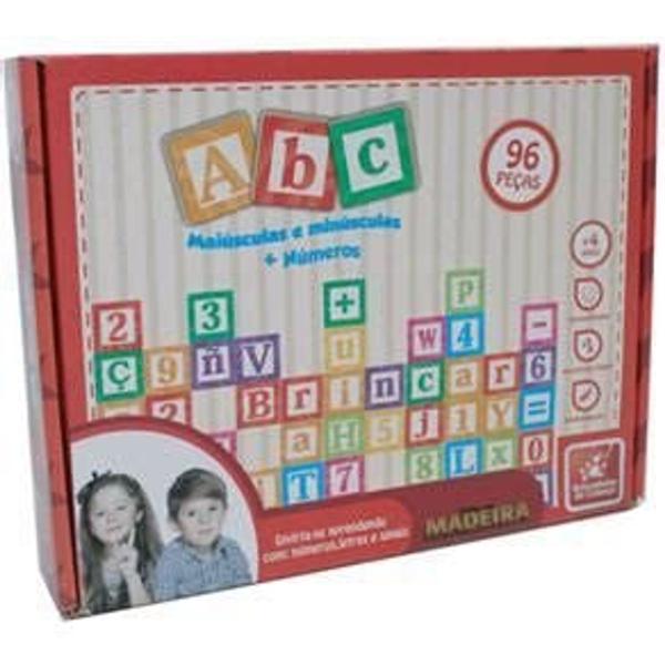 Brinquedo Pedagógico Madeira Letras/Numeros/Sinais 96 Peças Brincadeira de Criança