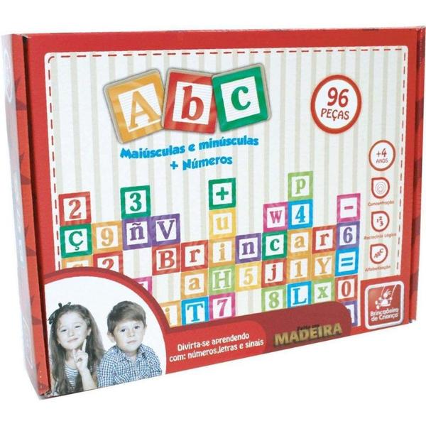 Brinquedo Pedagógico Madeira Letras Números Sinais 96 Peças - Brincadeira de Criança