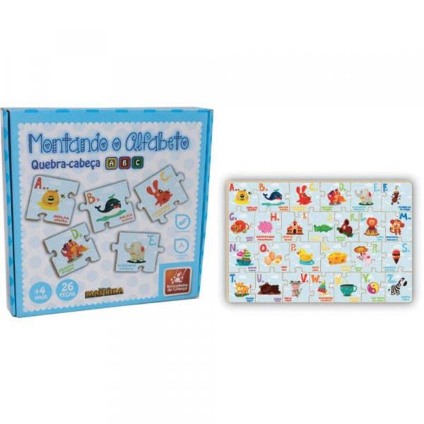 Brinquedo Pedagógico Madeira Montando o Alfabeto 26 Peças Brincadeira de Criança