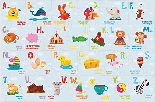 Brinquedo Pedagógico Madeira Montando o Alfabeto 26 Peças Brincadeira de Criança
