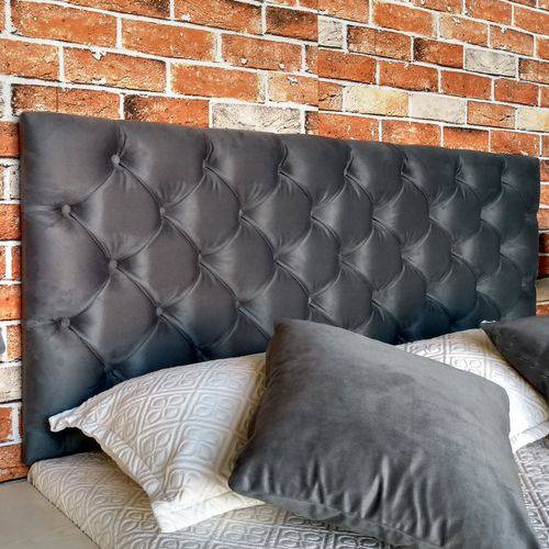 Cabeceira Painel Capitone Queen Suede Liso Cinza 160 X 60