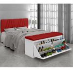 Cabeceira E Calçadeira Sapateira Mille 140 Cm Branco Suede Liso Vermelho Milani Movelaria