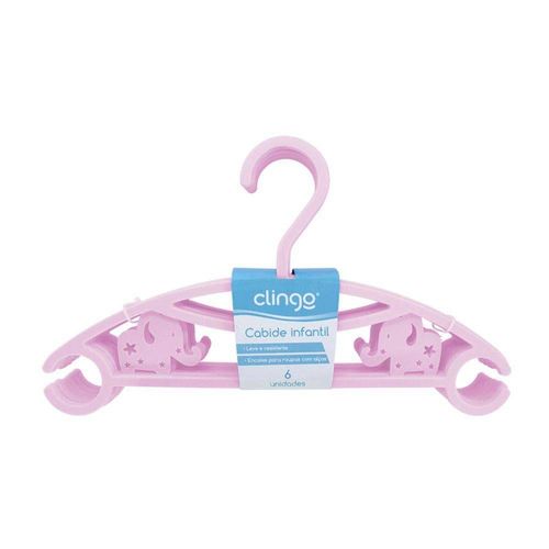 Cabide Infantil Elefantinho Rosa C/ 6 Unidades - Clingo
