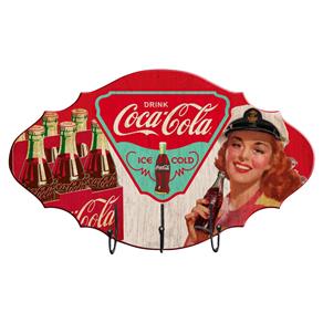 Cabideiro Coca-Cola Pack Sign Brown Lady em MDF - Colorido - Metrópole