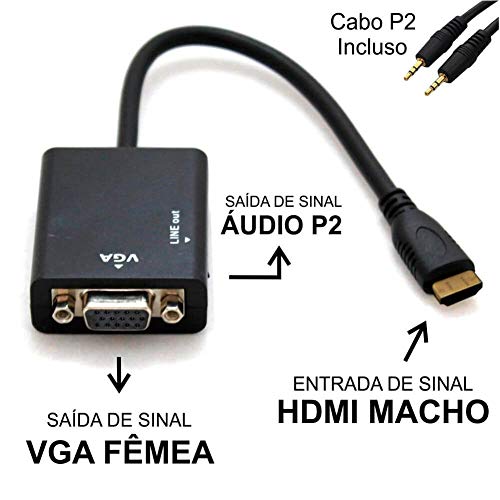 Cabo Adaptador Conversor Hdmi para VGA com Saída P2 de Áudio