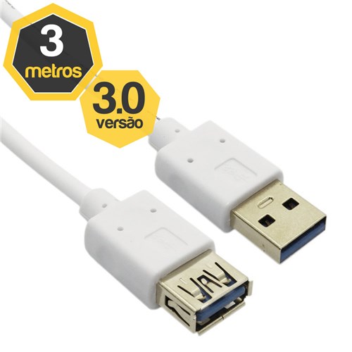 Cabo Extensor USB 3.0 de 3 Metros Branco