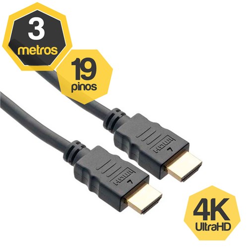 Cabo HDMI 2.0 4K 19 Pinos UltraHD 3 Metros