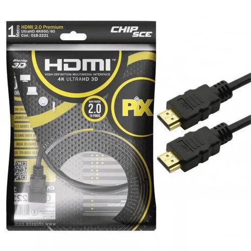 Cabo Hdmi 2.0 4k Hdr 3d 19 Pino 1m Pix Chip Sce 018-2221