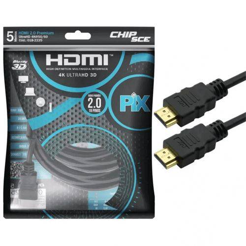 Cabo Hdmi 2.0 4k Hdr 3d 19 Pino 5m Pix Chip Sce 018-2225