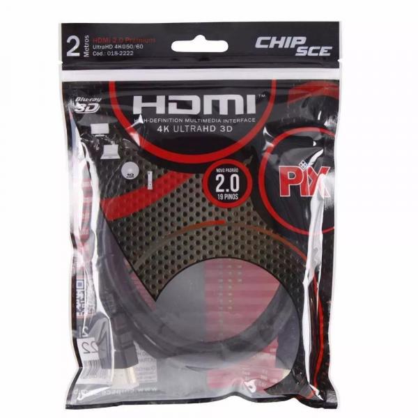 Cabo Hdmi 2.0 - 4k, Ultra Hd, 3d, 19 Pinos - 2 Metros Polybag Chipsce