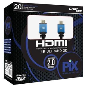 Cabo HDMI 2.0 4K UltraHD 19 018-2020 20 Metros - PIX