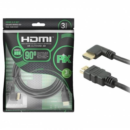 Cabo HDMI 2.0 90 4K Ultra HD 3D Chip Sce - 19 Pinos - 3 Metros - 018-3323