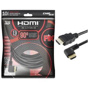 Cabo HDMI 2.0 - Plug 90 Graus - 10 Metros - 4K Ultra HD - 19 Pinos - PIX 018-3330