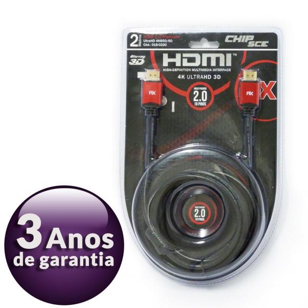 Cabo Hdmi 2.0 Premium 4k Ultra Hd 3d Chip Sce 2 Metros 018-0220