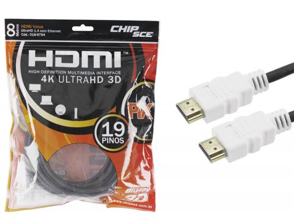 Cabo HDMI 1.4 - 4K Ultra HD - Blindado - 8 Metros - Pix