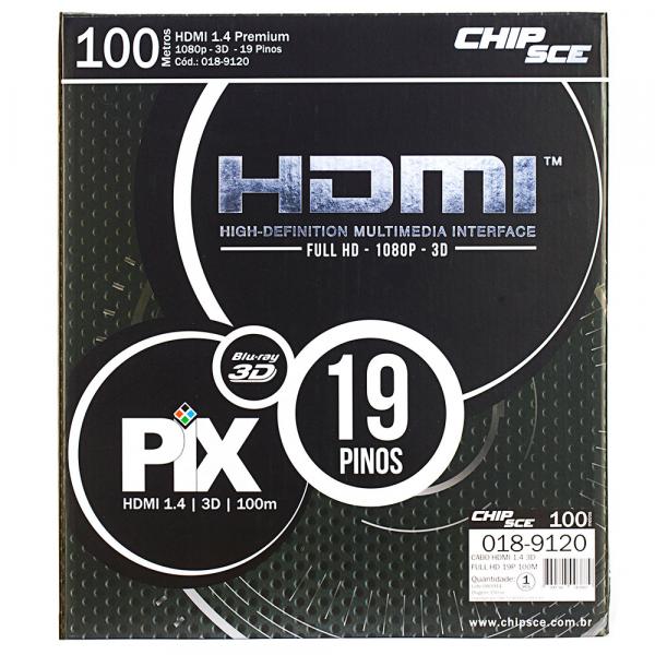 Cabo HDMI 1.4 - 4K, Ultra HD, 3D, 19 Pinos - 100 Metros - Chip Sce