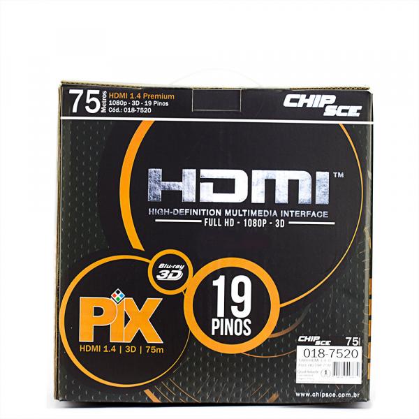 Cabo HDMI 1.4 - 4K, Ultra HD, 3D, 19 Pinos - 75 Metros - Chip Sce