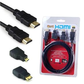 Cabo HDMI 1,5 Metros com Adaptador Micro HDMI e Mini HDMI