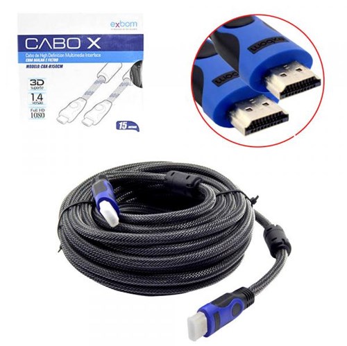 Cabo HDMI 15 Metros 1.4 EXBOM Macho com Filtro e Malha Blindado CBX-H150CM CBX-H150CM EXBOM