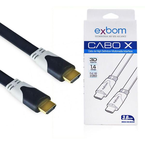 Cabo HDMI Achatado Versão 1.4 Suporte 3D Full HD 1080 com 3 Metros Exbom CBX-HB30SM