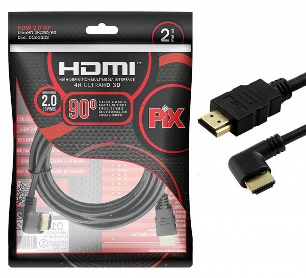 Cabo HDMI Gold 90 Graus - 2.0 4K HDR 19P 2M - Pix