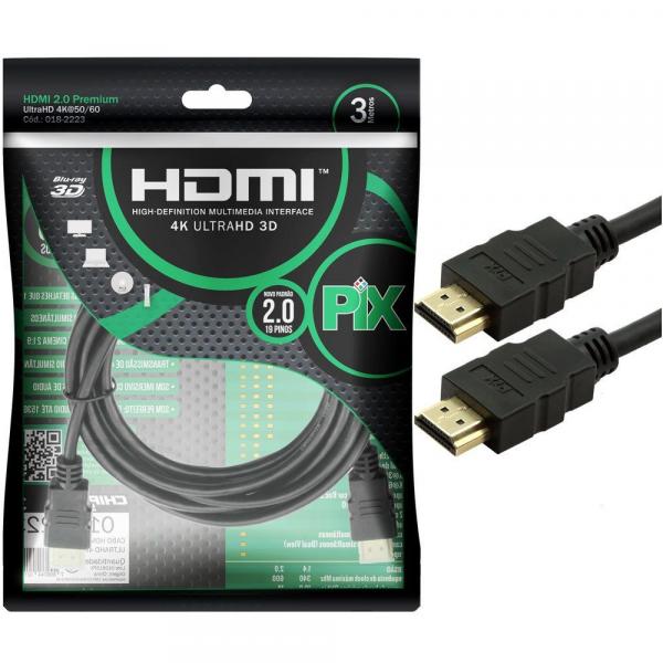 Cabo HDMI 3 Metros PIX 2.0 4K 19 Pinos 018-2223