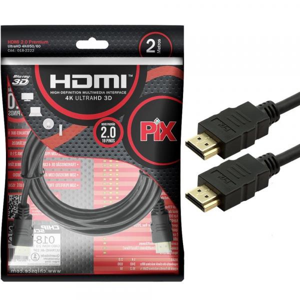 Cabo HDMI 2 Metros PIX 2.0 4K 19 Pinos 018-2222