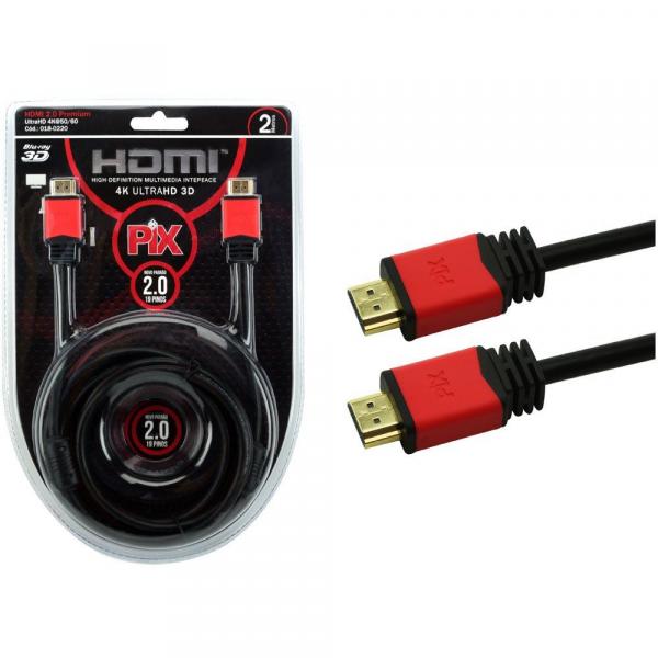 Cabo HDMI 2 Metros PIX 2m 2.0 4K Ultra HD 19 Pinos com Filtro 018-0220