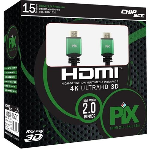 Cabo HDMI PIX 15 Metros 2.0 4K UltraHD 19 Pinos com Filtro 018-1520