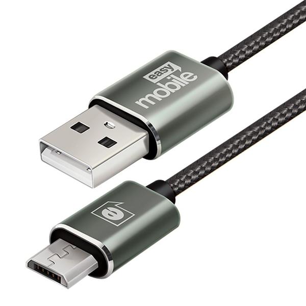Cabo Premium Micro USB de 20 Cm de Nylon Trançado Reforçado Grafite - Easy Mobile